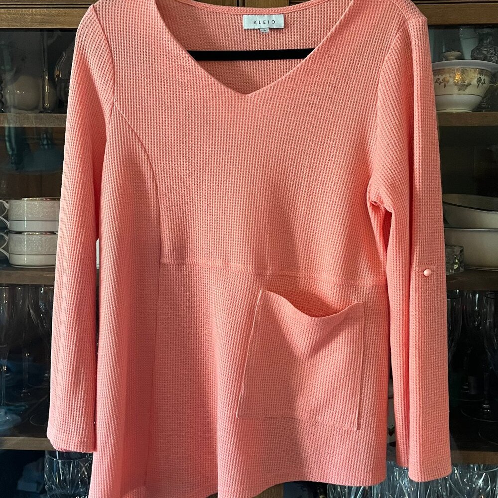 Kleio Waffel Knit Peach Top Size Small Poly/Spandex
